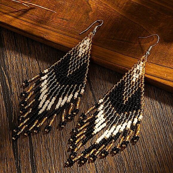 Handmade Beaded Boho Dangle Earrings - Picture 2 of 4